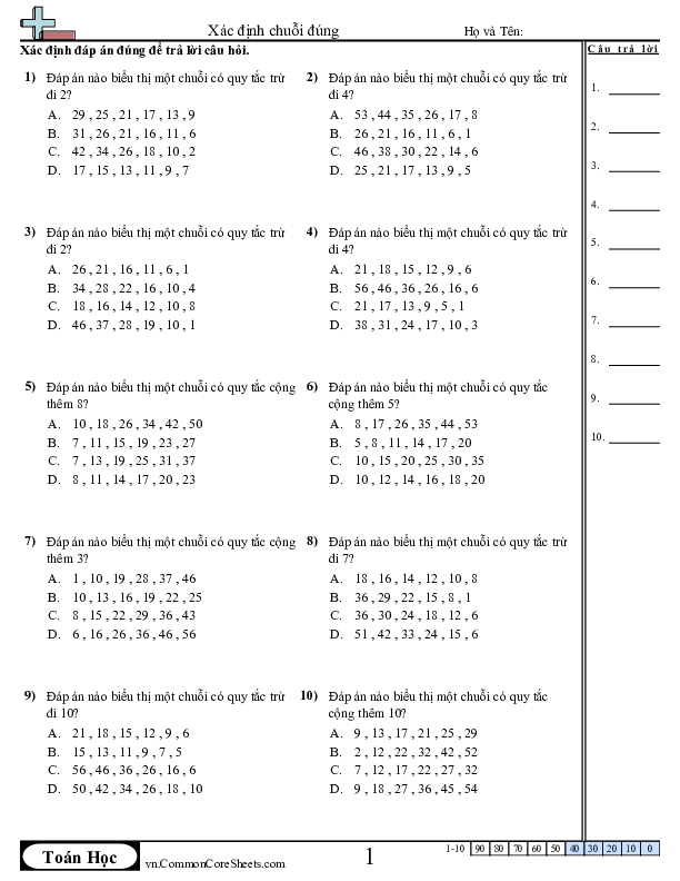 Xác định chuỗi đúng (+ , - ) worksheet